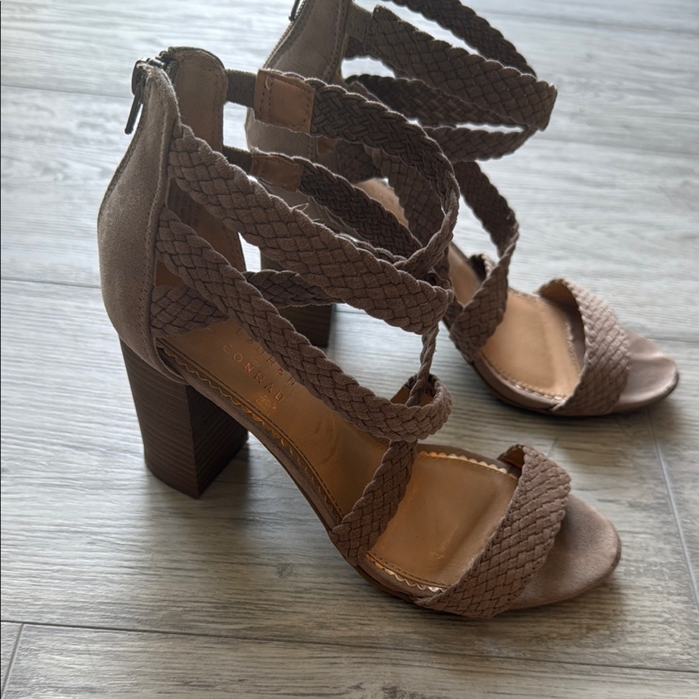 Nude Block Heel Sandals with Crisscross Straps